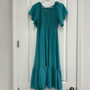 Teal Flutter Sleeve Dress size medium smocked bust